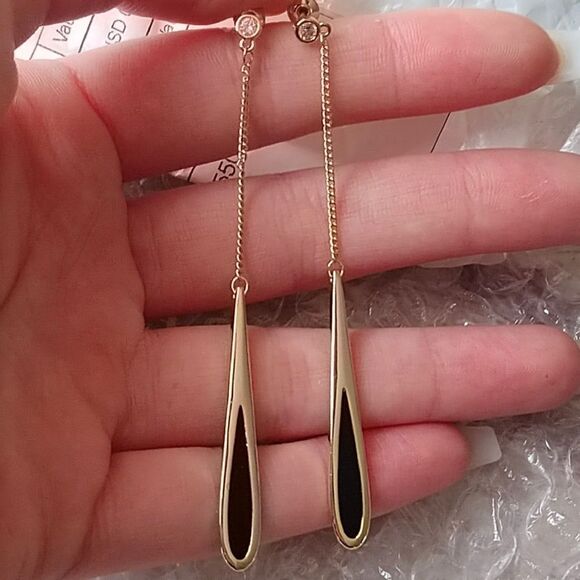 Dainty Black Drop Tassel Dangle Earrings NEW - Picture 7 of 10